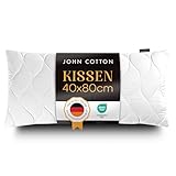 John Cotton Kopfkissen 40x80 cm – Hotel-Luxus-Stepp-Kissen für Nackenschmerzen, Verstellbares Kissen mit Reißverschluss - 450g Füllung, Bequemes Schlafkissen für Allergiker, Oeko-TEX (40 x 80)