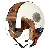 Bluetooth Jethelm Motorradhelm Retro Jet Half Helm mit Visier DOT/ECE-Zertifizierung Halbschale Roller-Helm Scooter-Helm für Herren und Damen Antikollisions - Helm 8,XL=61~62cm