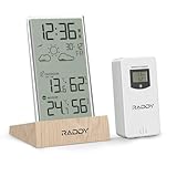 Raddy V5 Wetterstation Funk mit Außensensor, Thermometer-Hygrometer für drinnen und draußen, batteriebetriebener Temperatur- und Feuchtigkeitsmonitor mit 5.5” LCD-Display, Wettervorhersage