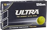 Wilson Ultra, weiche 2-piece Golfbälle für Weite Distanzen,15er Pack, Weiche Ionomerhülle, Gelb