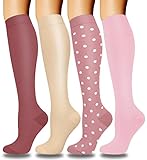 ACTINPUT 4 Paar Kompressionsstrümpfe für Damen Herren, Bunte Stützstrümpfe Kompressionssocken für Sport, Flug, Laufen, Reisen, Radsport, krankenschwester(4101 - Rosa,L-XL)