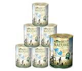 Dehner Best Nature Hundefutter, Nassfutter getreidefrei, für Welpen und junge Hunde, Pute / Kalb / Vollkornnudeln, 6 x 400 g Dose (2.4 kg)