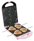 Bestron Waffeleisen für Herzwaffeln am Stiel, Waffelmaker mit Antihaftbeschichtung für Herzform-Waffeln, Retro Design, 780 Watt, Farbe: Rosa