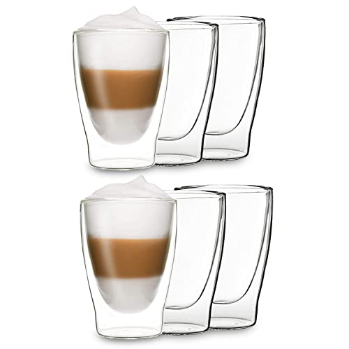 DUOS® Latte Macchiato Gläser Set 6x310ml, Doppelwandige Gläser Latte Macchiato, Doppelwandige Kaffeegläser, Teegläser, Cappuccino Gläser, Eiskaffee Gläser Thermogläser doppelwandig Espressotassen Glas