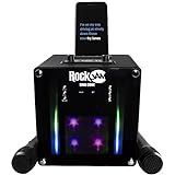 RockJam Singcube 5-Watt-Bluetooth-Karaoke-Maschine mit zwei Mikrofonen, Stimmwechseleffekten und LED-Leuchten, Schwarz