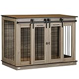 PawHut Hundekäfig, Hundehütte mit Zweiraum-Option, Haustierkäfig mit Doppeltüren, Hundebox, Hundehaus für Mittelegroße Hunde, 120 x 60 x 88,5 cm, Eiche