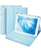 Vobafe iPad 9 Generation hülle mit Tastatur für iPad 10.2 Zoll 9./ 8. /7. Generation mit Stifthalter, Magnetisch 7 Farben Beleuchtung, Wiederaufladbar Abnehmbarer QWERTZ iPad Tastatur, Hellblau