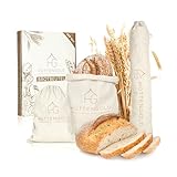 Hüttengold Brotbeutel Leinen 3er Set - Brottasche für Brot & Brötchen - 40x30cm Leinensack zum Brot aufbewahren - Brotsack Leinen, Brotbeutel Stoff