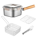 Casbomy Edelstahl Frittiertopf, Frittiertopf Mit Sieb, Handheld Frittiertopf, Induktion Abnehmbarer Verbrühschutzgriff Friteuse Topf Gut für Tempura, Pommes Frites und Hühnchen（6 Inch）