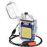 SUPRUS Wasserdichtes Leuchtfeuerzeug, 3 Modi, Taschenlampe, Winddicht, Doppelbogen, elektrisches Feuerzeug, wiederaufladbar, Dual Arc Plasma-Feuerzeug mit Überlebens-Notfall-Pfeife und Umhängeband