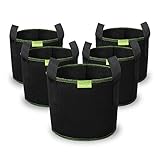 Mactoou Stofftopf, 5 Stück 12 L Pflanzsack, Vliesstoff Pflanztasche mit Griffe für Kartoffeln, Tomaten und Erdbeeren - 3 Gallonen