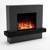 GLOW FIRE Elektrokamin mit Heizung und Kaminfeuer (Standkamin Pandora) - elektrischer Kamin mit LED-Feuer in 3 Farben, Heizlüfter, Holz-Deko & Fernbedienung, 114x97x32 cm, Grau