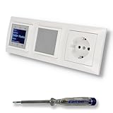BERKER Unterputz DAB+ und Bluetooth Radio 30848989, Lautsprecher und Steckdose 47438989 - polarweiß glänzend + 2fach Rahmen Berker 10138989 inkl. EBROM Phasenprüfer zur Montage der Geräte
