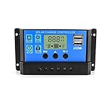 QWORK® Solar Laderegler, 30A 12V/24V Solar Panel Controller Intelligente Regler mit Dual USB Port 5V Licht Timer Control LCD Display