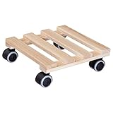 WAGNER Pflanzenroller PALETTI 25 x 25 x 8 cm I Pflanzenroller für Innenbereich, Buche natur I Blumenroller aus FSC®-Massivholz I Kübelroller aus Holz I Tragkraft 100 kg I Made in EU - 20009701