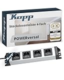 Kopp POWERversal 4-Fach Steckdosenleiste in Silber-Schwarz - Mehrfachsteckdose mit erhöhtem Berührungsschutz - IP20 Wand-Steckdosenleiste mit 1,4m Zuleitung & 90° gedrehten Anschlüssen