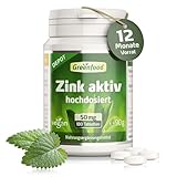 Zink aktiv, hochdosiert, 50mg - 180 Tabletten, vegan. Wochenration. Reines Zinkbisglycinat - für Stoffwechsel, Hormonhaushalt & Immunsystem. OHNE künstliche Zusätze - laborgeprüft. Von Greenfood.