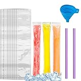 SULIUDAJI 100 Stück Popsicle Formen Beutel,Eis Pop Beutel,Pop Mold Taschen,Popsicle Taschen, Wird Mit Zwei Strohhalmen Und Einem Trichter Geliefert, Für Joghurt, Eisbonbons, Eiscreme