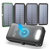 Solar Power Bank 27000mAh Wireless Powerbank - FEELLE 22,5W Schnellladung USB-C Externes Akkupack mit PD 4.0 QC 3.0 USB-Ausgang & 4 Solarpanels für Smartphones, Tablets (Grün)
