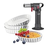 Küchenprofi Crème Brûlée-Set ECO, 5-teilig | 1x Flambierbrenner | 4x Schälchen aus Hartporzellan (85 ml) | Backofen- & Mikrowellengeeignet | Creme Brulee Set mit Brenner und Schälchen inkl. Rezepte