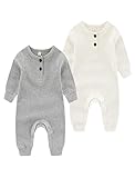 Chamie Baby Romper Newborn Knitted Jumpsuit Long Sleeve Baby Boys Girls Footless One-Piece Suit 0-24 Months,2 Pcs,Beige,Grey