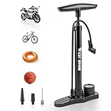 LINGHUANG Fahrradpumpe Luftpumpe Fahrrad mit Manometer, 160 PSI Fahrrad Luftpumpe alle Ventile, Fahrradluftpumpe für Französische Ventile, Standluftpumpe Fahrrad für Motorrad, E Bike & Sportartikel