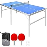 EasyPong® | Ping Pong Tisch Blauw | 182x91cm | Premium Qualität | Leicht zu transportieren | Stabil | Ideal für Outdoor & Indoor | 2 Schläger + 4 Bälle | Tischtennis | 100% Fun | OriginalCup®