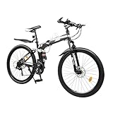 26 Zoll 21 Geschwindigkeit Faltendes Mountainbike, Banner Aufzeichnungsrad Schwarz Silber, Mountainbike Variable Geschwindigkeit Faltende StoßDäMpfende Fahrrad Scheibenbremse SchüLer Mountainbike