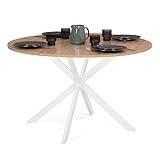 IDMarket - Esstisch, Alix, rund, für 6 Personen, mit Spinnenfuß, Holz und Weiß, 120 cm