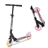 SUOTU Roller Kinder mit 145 mm Rollen, Scooter mit 2 LED Rädern für 3-12 Jahren, Zusammenklappbarer, Höhenverstellbarer, Cityroller for Boys and Girls (Schwarz und Pink)
