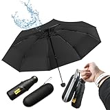 SLTAXAR Kompakter Regenschirm Sturmfest mit 8 Rippen Taschenschirm Schwarz Mini Umbrella Pocket Taschenschirme Faltender UV-Regenschirm Minischirm Leicht Mini Schirm Damen Perfekt für Jede Handtasche