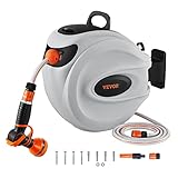 VEVOR Schlauchaufroller, 12mmx30 m, wandmontierter Schlauchaufroller, Wand Schlauchbox mit Düse mit 9 Mustern, automatisches Rücklaufsystem mit langsamer Rückführung & 180°-Schwenkhalterung