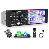 Rimoody Carplay Autoradio 1 Din mit A-pple Carplay Android Auto IOS/Android Mirror Link 4 Zoll Touchscreen Autoradio mit Bluetooth FM/RDS Radio USB/AUX/DVR/EQ/MIC Lenkradsteuerung Rückfahrkamera