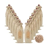 12 Stück Jute-Weinbeutel, Kordelzug-Wein-Geschenktüten mit Etiketten und Seilen, Weinflaschenbeutel für 750 ml Likörflaschen, Champagnerflaschen für Weihnachten, Hochzeit, Geburtstag, Urlaub, Party