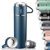 Termosflaschen Edelstahl, Auslaufsichere Thermosflasche, Wasserflasche BPA frei, Isolierflasche 500ml mit Tasse und Griff, Thermoskanne Kaffee & Tee, Fahrrad Trinkflasche für Kinder, Erwachsene (Blau)