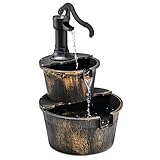 GOPLUS Gartenbrunnen Holz, Springbrunnen Zierbrunnen mit Pumpe, Fassbrunnen Wasserfall, Holzbrunnen Gartendekoration, Wasserbrunnen Wasserspiel für Garten, Terrasse & Hinterhof, 45,5 x 41 x 68 cm