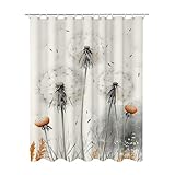 Duschvorhang 180x180, Duschvorhang Grau Duschrollo für Badewanne, Shower Curtains mit Gewicht, Waschbar Polyester Stoff, Extra Lang mit 12 Duschvorhänge Haken für Badezimmer Badewanne (Löwenzahn) R-16
