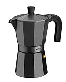 Monix Braisogona Vitro Noir | Italienischer Aluminiumkaffeekocher für 1 Tassen, Geeignet für alle Herdarten außer Induktion, Schwarz, Aluminium, 1 taza