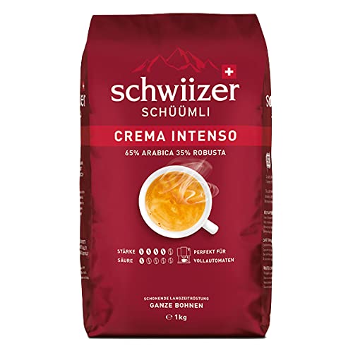 Schwiizer Schüümli Crema Intenso Ganze Kaffeebohnen (4kg, Stärkegrad 4/5, Premium Arabica/Robusta) 4er Pack x 1kg (4)