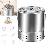Rauchfreier BBQ Holzkohlegrill - Kompakter Stahleimer mit Lüftungsschlitzen für 360° Braten, Ölkohle-Trennung - Ideal für Camping, Garten, Anhänger
