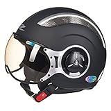 3/4 Helme Für Erwachsene Motorrad, Halber Retro Fahrradhelm Für Männer Frauen, Elektromotorrad Jethelm DOT/ECE, Sommer Scooter Moped ATV UTV Helm,Matte Black,XL