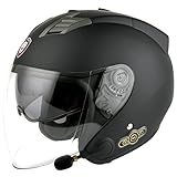 Bluetooth Jethelm Motorradhelm ECE Zertifizierung Integrierter Bluetooth-Helm Jet Scooter Helm Rollerhelm Jet-Helm Herren Damen mit Doppelvisier F,L