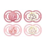 MAM Perfect Day & Night Schnuller im 4er-Set, leuchtend im Dunkeln, zahnfreundlicher Baby Schnuller aus nachhaltigen & bio-erneuerbaren Materialien, mit Schnullerbox, 6-16 Mon, Hase/Blume/Tiger/Vogel