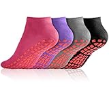 flintronic Yoga Socken, 4 Paare Antirutsch Socken, Rutschfeste Socken Sport für Yoga, Barre, Pilates, Tanz, Barfuß, Trampolin, Zuhause, Krankenhaus für Damen und Herren (Größe 35-42)