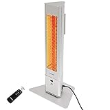 VASNER HeatTower Mini – Standheizstrahler, Infrarotstrahler 1500 W elektrisch, Fernbedienung, Heizstrahler mobil mit Standfuß für Garten Terrasse & Balkon (Silber)