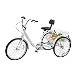 Chensyo 24-Zoll-Dreirad für Erwachsene mit 6 Gängen und Einkaufskorb Frei einstellbare Fahrzeughöhe mit Klingel für Senioren in der Stadt, am Strand, auf Radwegen und auf verschiedenen Straßen