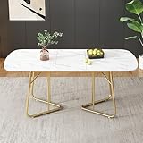 Merax Esstisch ausziehbar, erweiterbarer Esstisch oval mit Marmorstruktul, 140/180 * 80 cm, 4–6 Person, Marmor+Gold