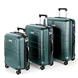 TANTOMI Kofferset 3 Teilig Hartschale aus ABS+PC – Reisekoffer Set mit 4 Drehbaren Rollen (360°), Gepäck-Sets mit Aluminium-Teleskopstange und 3 Stelige-Zahlenschloss (Luggage Set,HellesDunkelgrün)