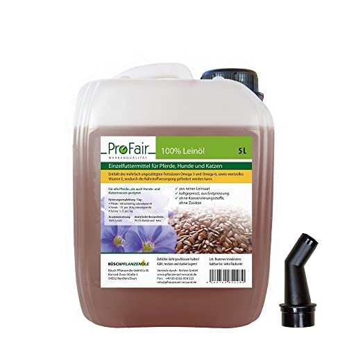 ProFair 5-Liter-Kanister Leinöl kaltgepresst, 100% aus Reiner Leinsaat, ohne Zusätze, Einzelfuttermittel für Pferd, Hund und Katze