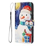 SNCLET Hülle für Samsung Galaxy A71 5G Schutzhülle Christmas Schöne Weihnachts PU Leder Magnetverschluss Brieftasche Kartenfächer Stoßfest Handyhülle für Samsung Galaxy A71 5G,Schneemann